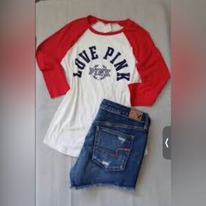 Rare Victoria Secret Pink Baseball Tee Size Small red and white